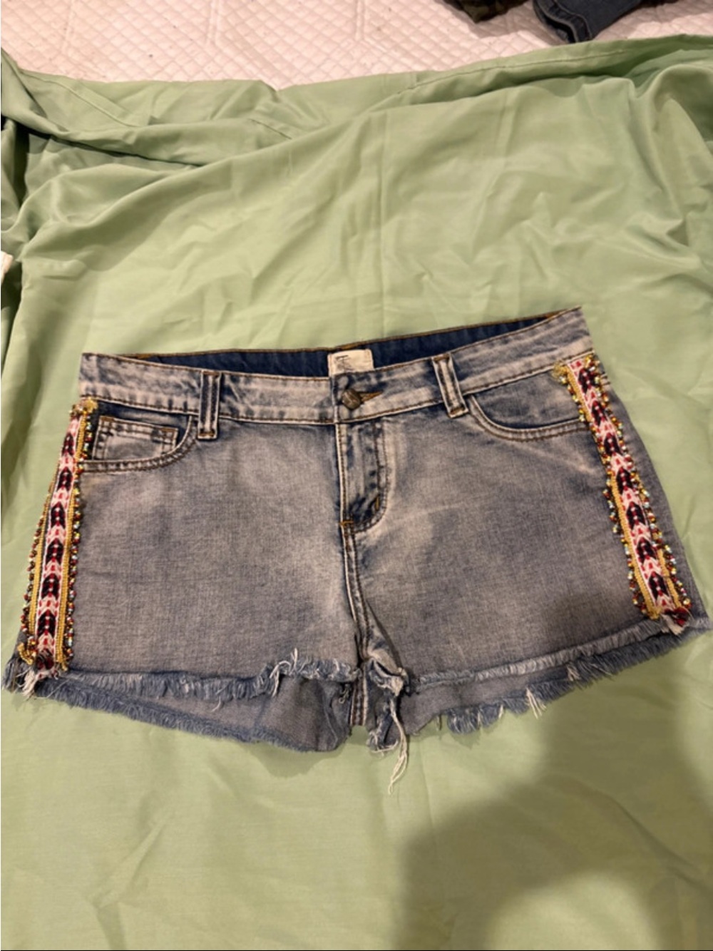Anthropologie Light Blue Denim Shorts with Colorful Side Trim